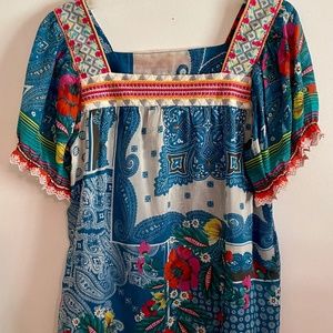 Johnny Was Paisley Floral Short Sleeve Top S